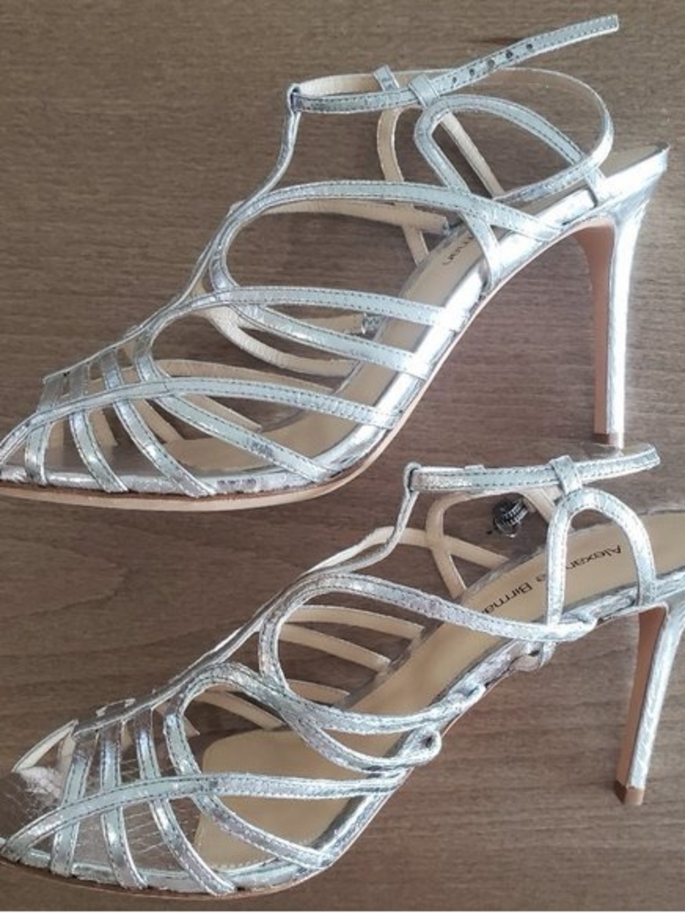 Alexandre Birman Metallic Silver Strappy Stiletto Sandals